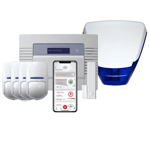 Wireless burglar alarm control panel keypad in home